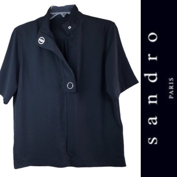 Sandro Tops - SANDRO Paris Black Shirt Sleeves Blouse Top